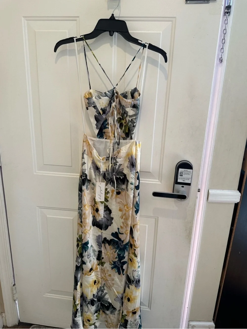 Petal & Pup Cream Floral Spaghetti Strap Maxi Dress with Green and Gray Accents